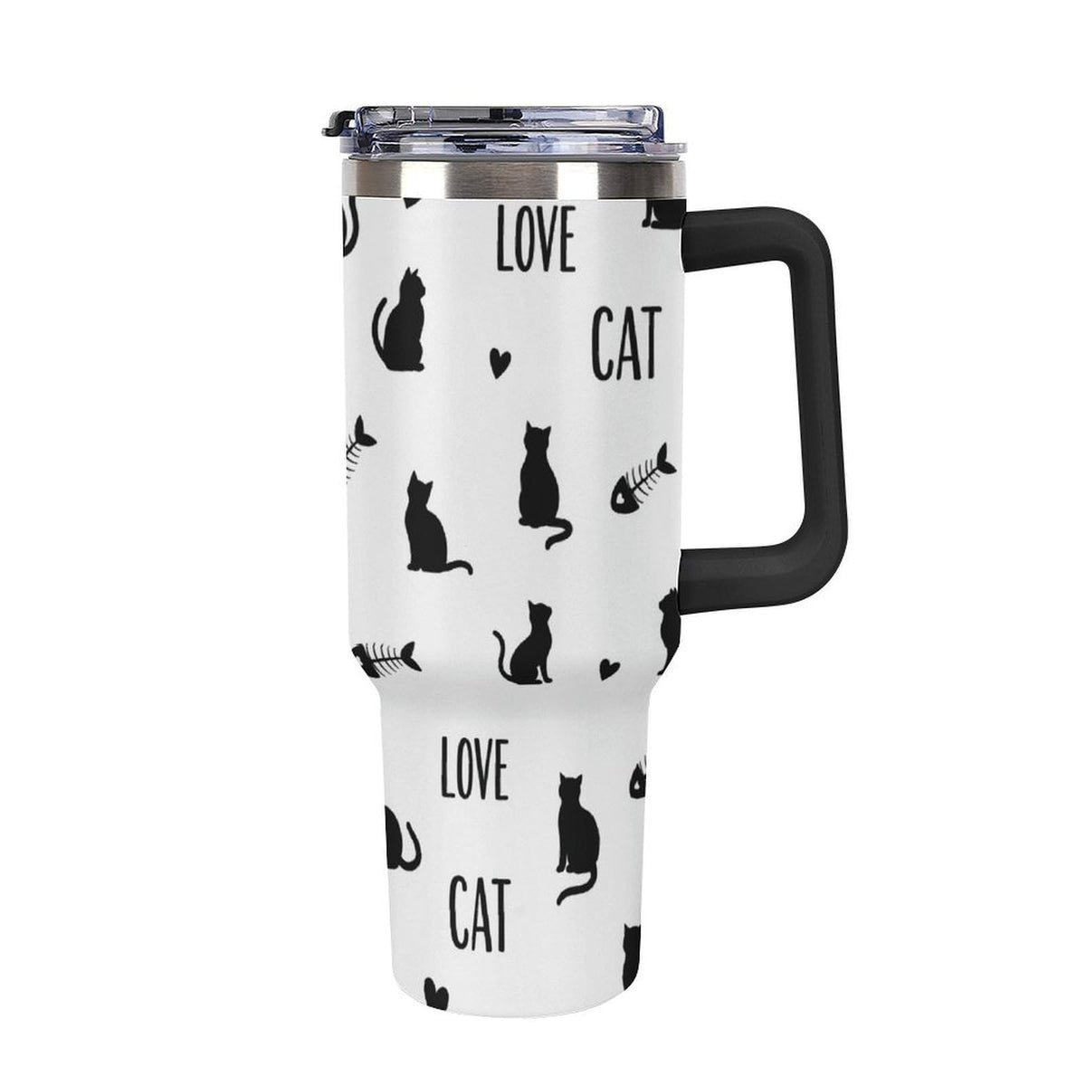 Black Cat Yellow Eyes Tumbler with Lid And Straw 40oz Cartoon Halloween Stainless Steel Cup Insulated, Large Capacity Car Cup, Leakproof Travel Tumbler Coffee Mug with Handle