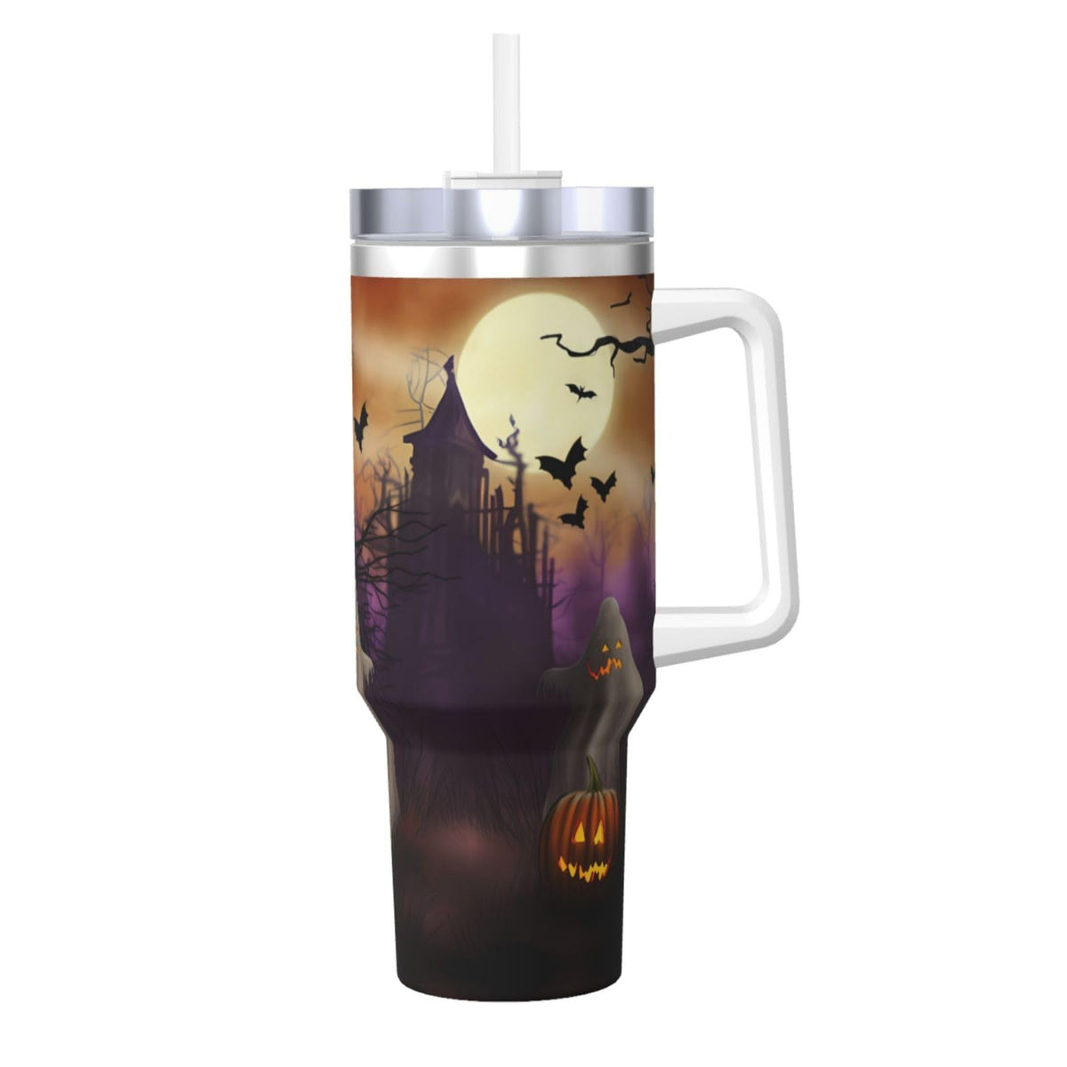 40 OZ Cute Cat Ice Bully Cup with Handle Straw Lid, Double Wall Stainless Steel Tumbler Travel Coffee Cup, Cartoon Insulation and Cooling Mug for Christmas Birthday Present