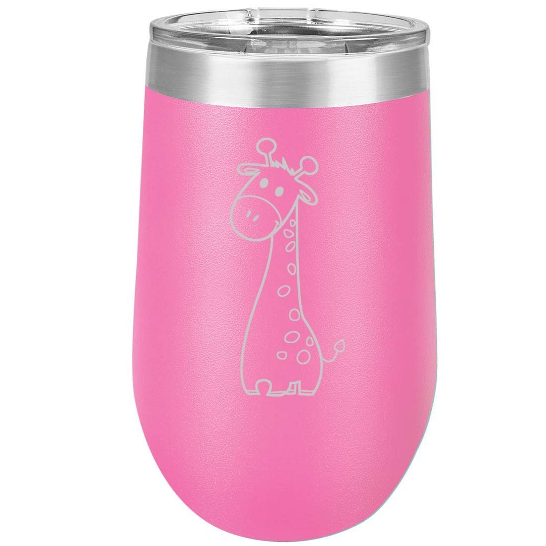 16 oz Double Wall Vacuum Insulated Stainless Steel Stemless Wine Tumbler Glass Coffee Travel Mug With Lid Cute Giraffe Cartoon (Purple)