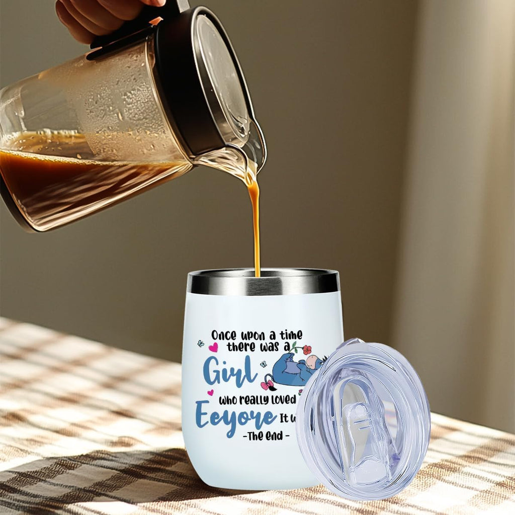 Cartoon Donkey Wine Tumbler, 12 oz Tumbler with Lid, Straw Insulated Wine Glass Stainless Steel Travel Coffee Mug, Cartoon Character Lover Gifts for Women Men Movie Fans Female Christmas Birthday