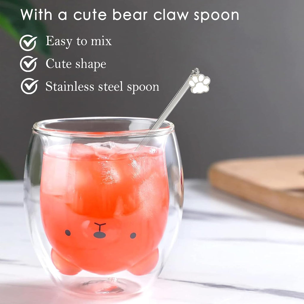 Binoster Bear Cute Mugs Kawaii Double Wall Glass Coffee Tea Mill Yogurt Cup Funny Novelty Gift for Women Her Friends Office Birthday Christmas