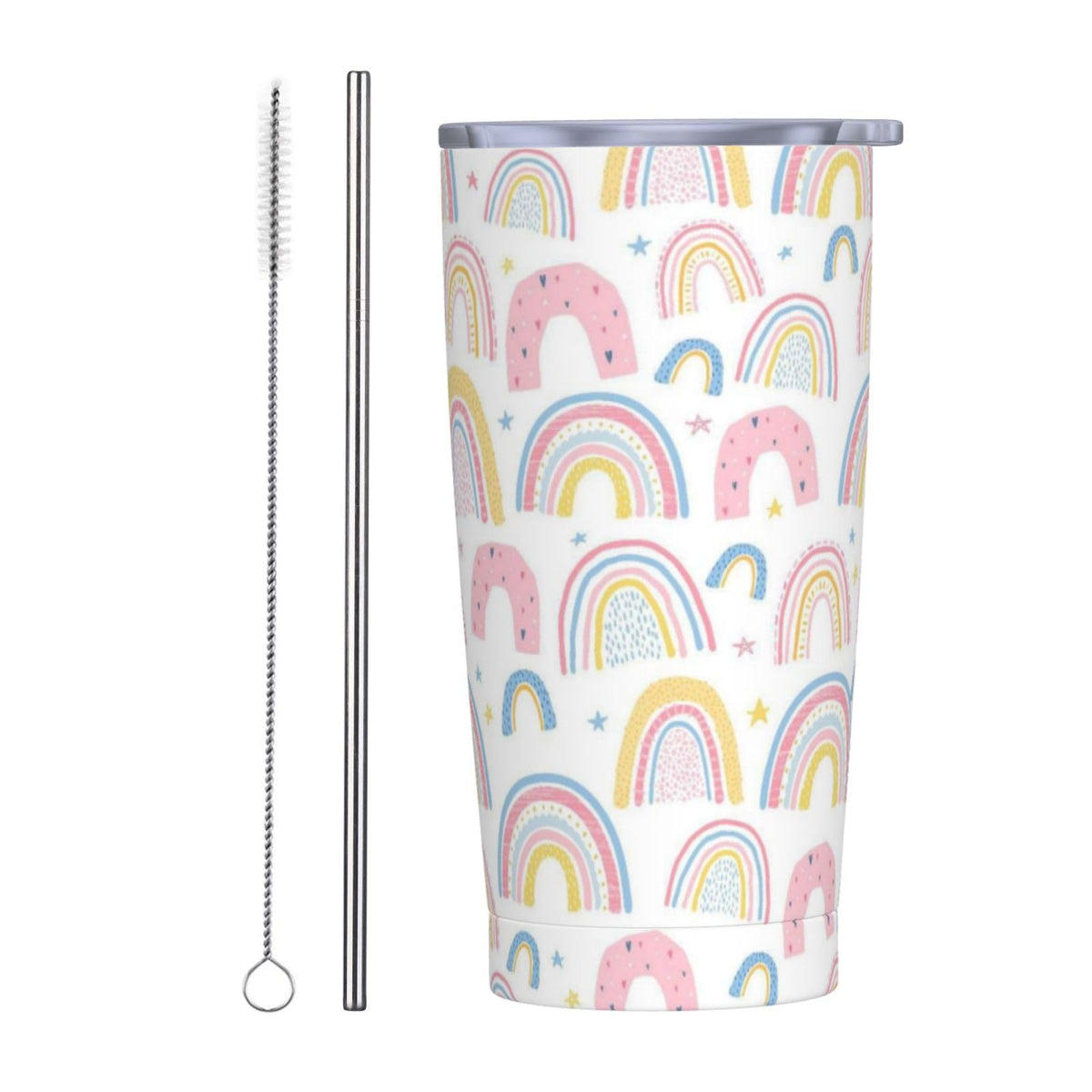 Heart 20oz Tumbler with Lid and Straw for Women, Abstract Cartoon Geometric Line Hearts Design Insulated Mug Colorful Hearts Stainless Steel Tumbler Double Wall Vacuum Travel Mug Coffee Cup