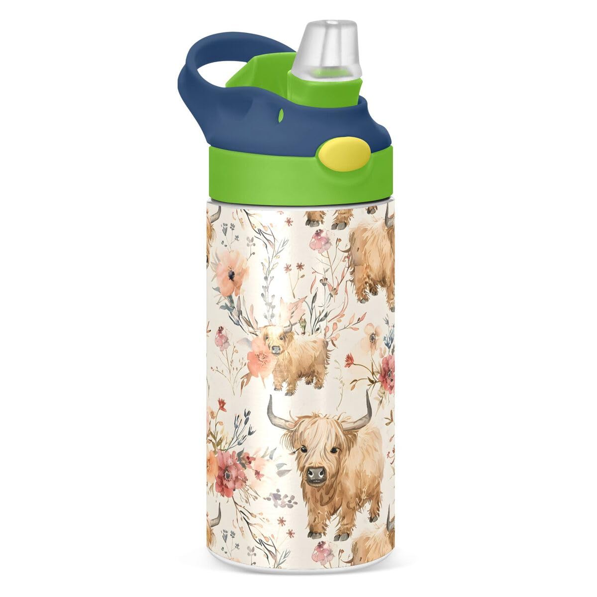 ALAZA Zebra Cartoon Blue Kids Water Bottles Insulated Stainless Steel Tumbler Travel Cup Lids Straw Double Walled Leakproof 12 OZ for Boys Girls