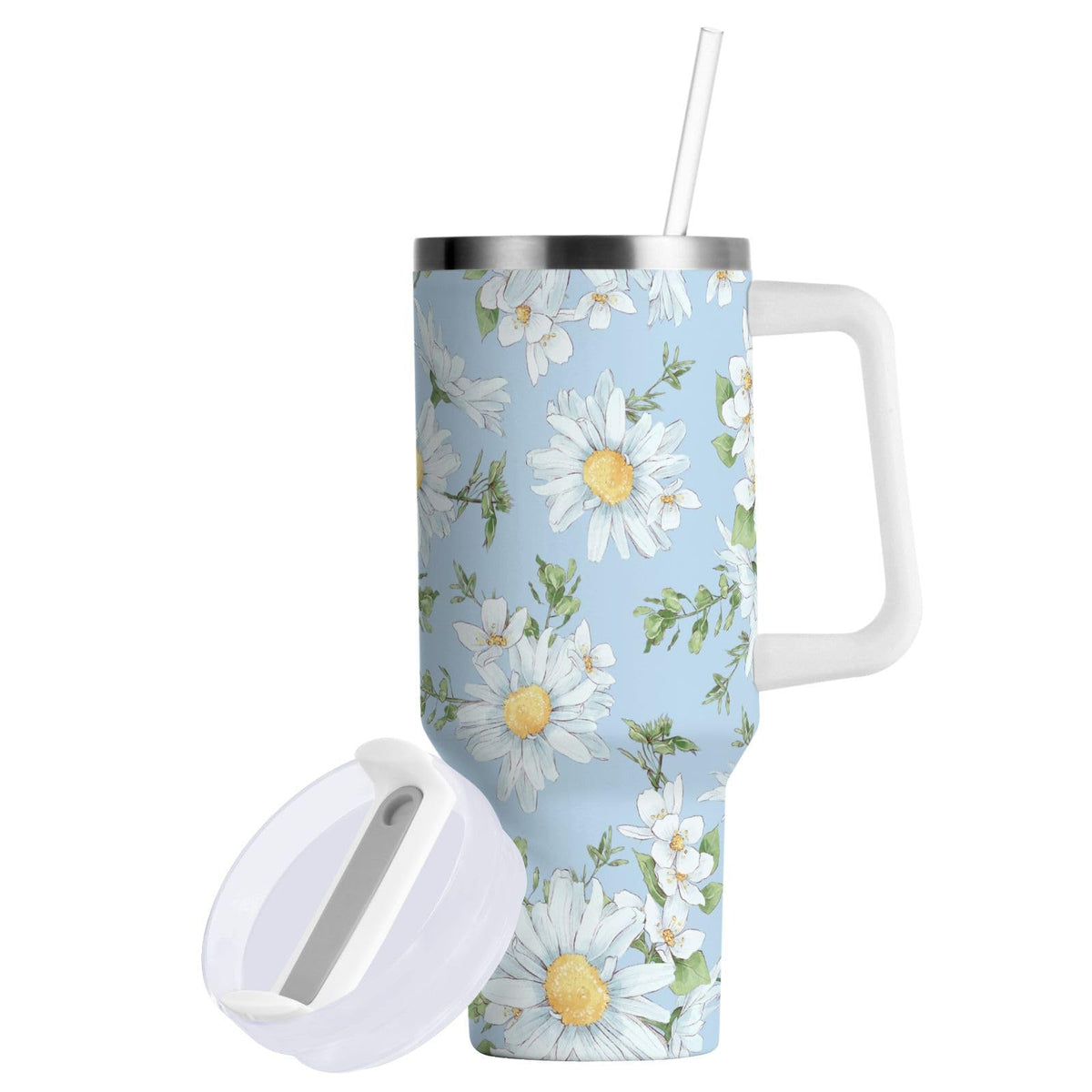 Cartoon Style White Geese Tumbler with Handle and Straw Leak Proof Tumbler 2 in 1 Lid Insulated Water Bottle Tumblers Stainless Steel Cup Large Travel Mug Cups, Gifts for Women Man, 30oz