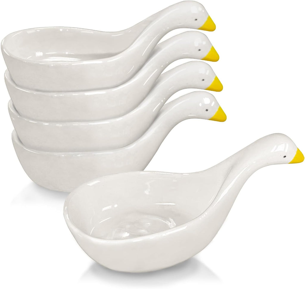 Set of 5 Cute Duck Design Ceramic Sauce Dippind Bowls Set,1.5oz Condiment Cups Soy Sauce Dish,Stackable,Appetizer Dishes Dips Bowls,for Tomato Sauce,BBQ Sauce,Nuts, Cheese,Sushi
