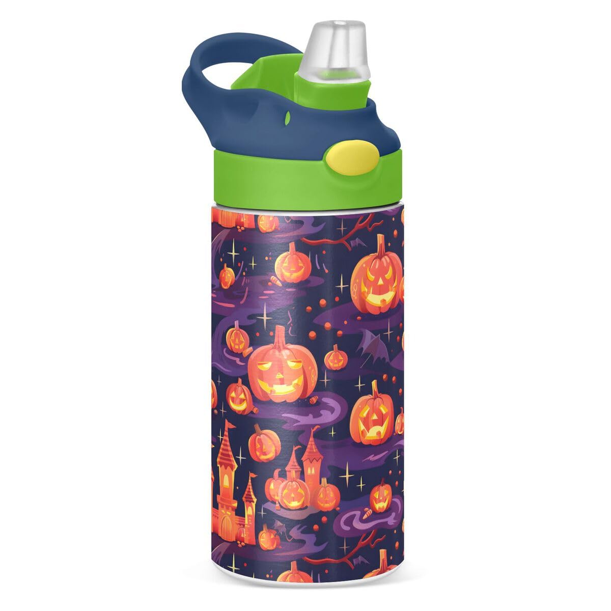 ALAZA Zebra Cartoon Blue Kids Water Bottles Insulated Stainless Steel Tumbler Travel Cup Lids Straw Double Walled Leakproof 12 OZ for Boys Girls