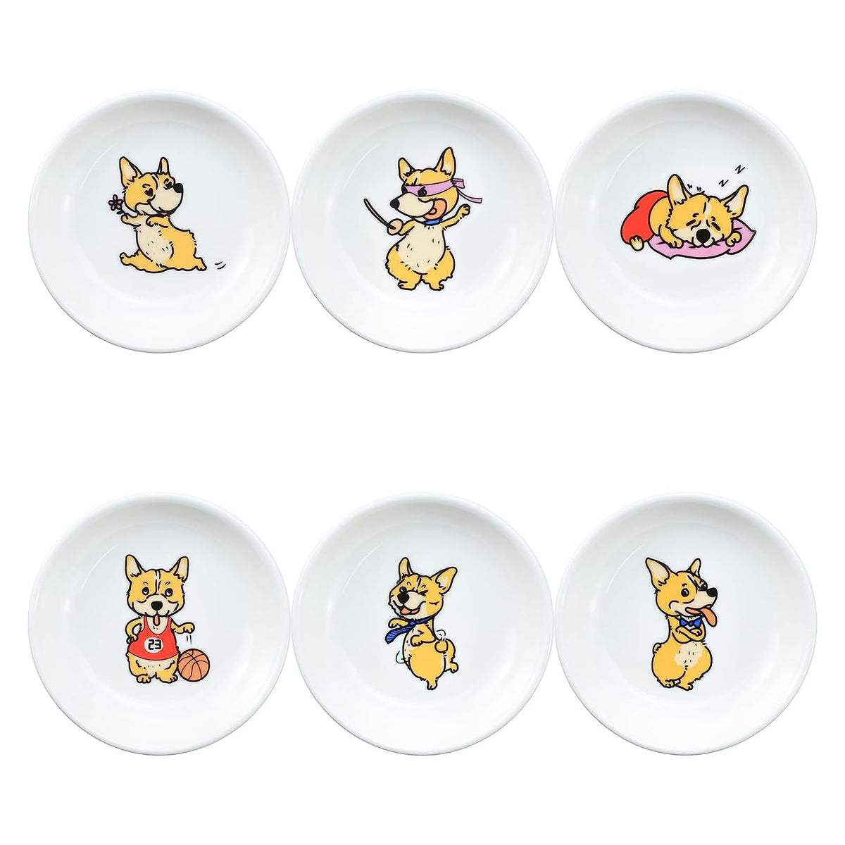 SOCOSY Super Cute Cartoon Animal Pattern Ceramic Sauce Dish/Seasoning Dish/Sushi Soy Dipping Bowl/Appetizer Plates/Serving Dish for Kitchen Home(Set of 6)-Dog Heads