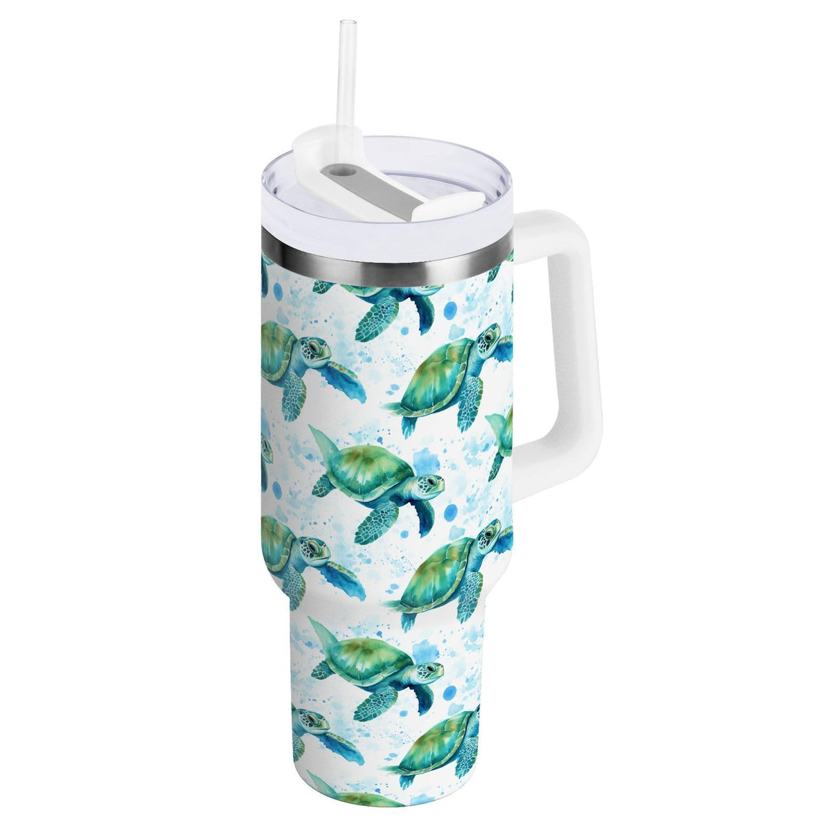 Cherry Print Pattern Stainless Steel Tumbler with Handle and Straw, Water Bottle Reusable Insulated Travel Mug, 30 Ounces
