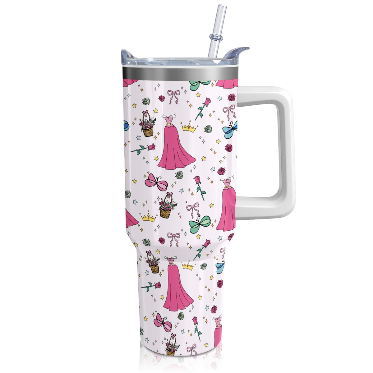 Cartoon Seafloor Princess Tumbler with Handle & Straw | Sea World | Travel Coffee Mug -Birthday/Christmas Gift to Girl/Women