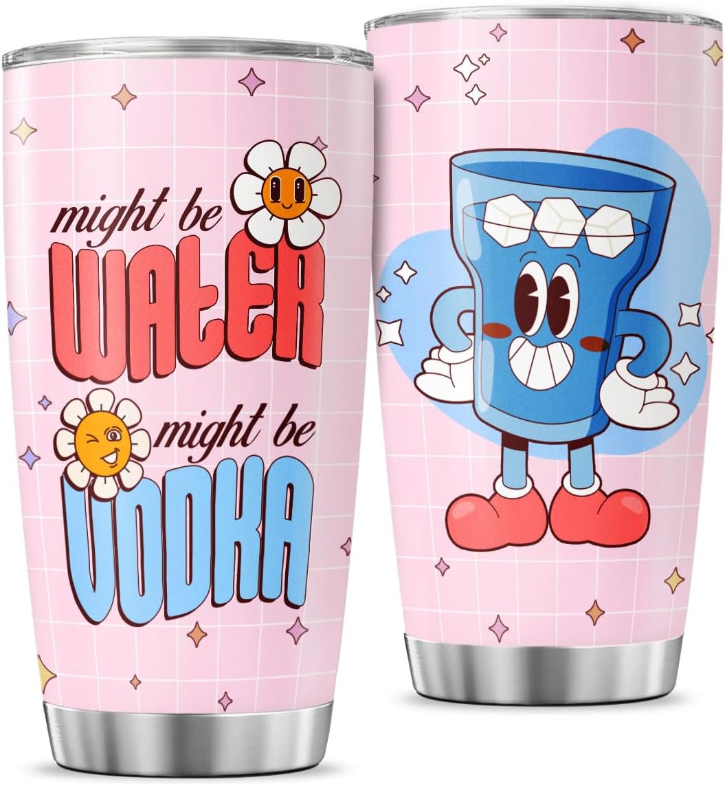 Funny Might Be Vodka Tumbler 20oz for Women, Cute Ice Cup Cartoon Design, Stainless Steel Insulated Cup for Coffee, Water, Travel, Work