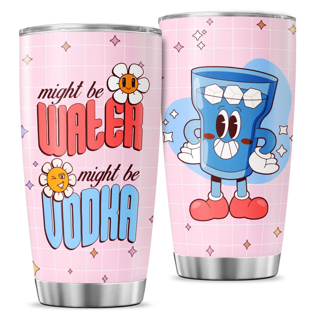 Funny Might Be Vodka Tumbler 20oz for Women, Cute Ice Cup Cartoon Design, Stainless Steel Insulated Cup for Coffee, Water, Travel, Work