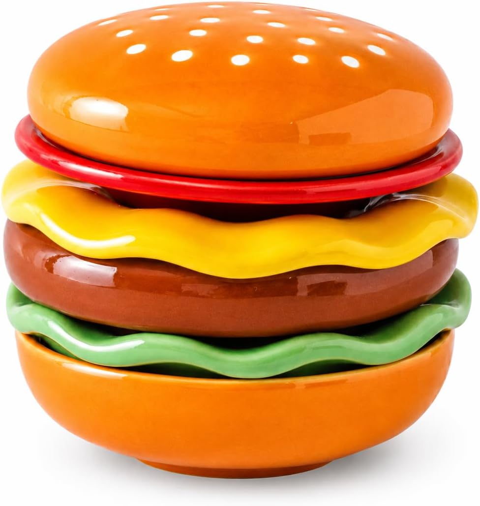 6-Piece Stackable Ceramic Burger Plate Set for Sauces & Dips