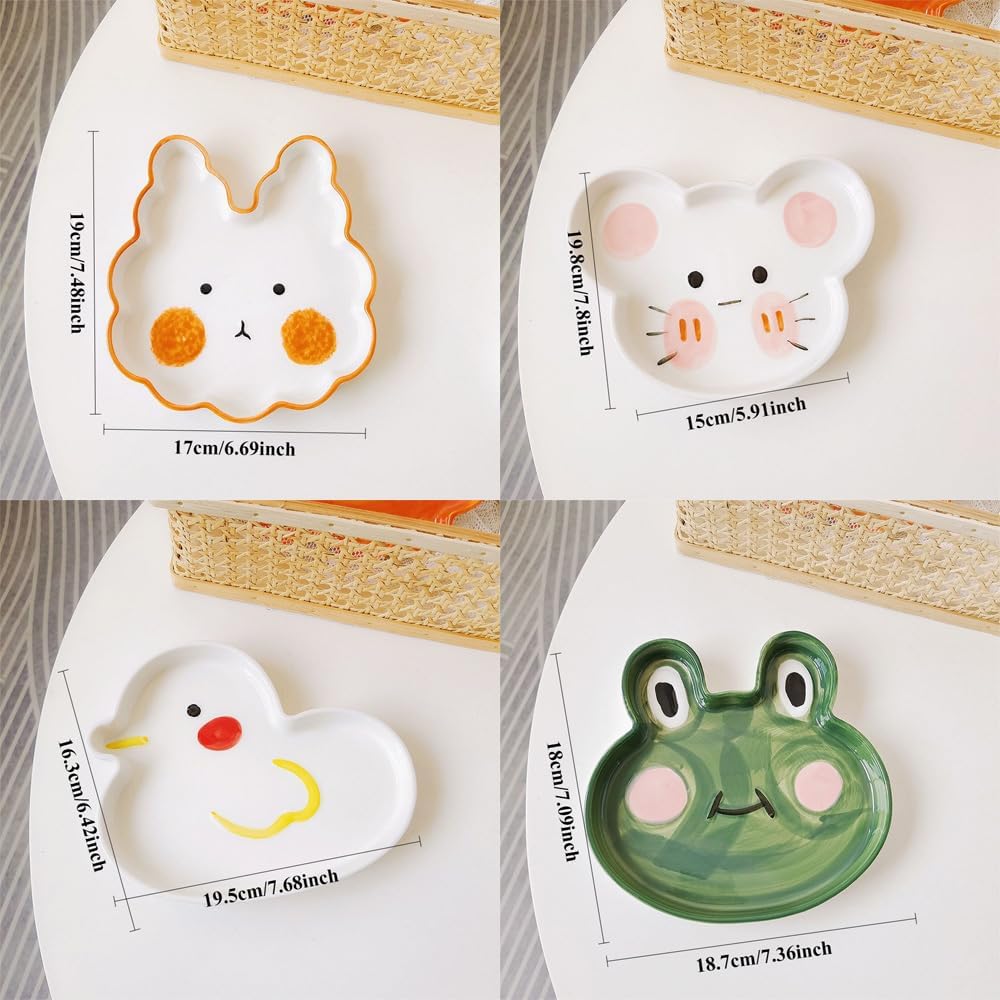Cartoon Cute Dessert Plate Salad Fruit Home Hand-Painted Underglaze Animal Breakfast Ceramic Dinner Snack Ice Cream Soup Pasta (Mouse)