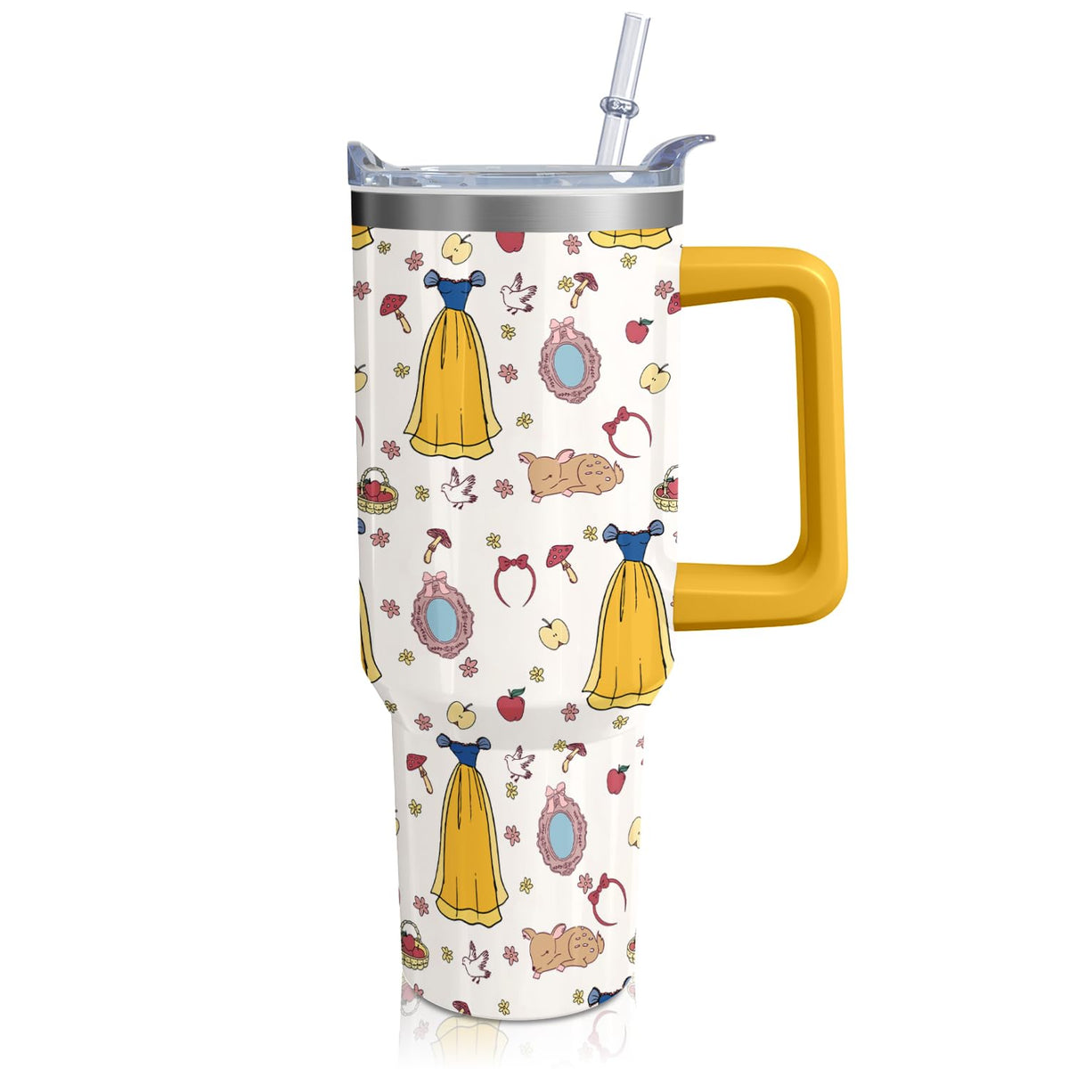 Cartoon Seafloor Princess Tumbler with Handle & Straw | Sea World | Travel Coffee Mug -Birthday/Christmas Gift to Girl/Women