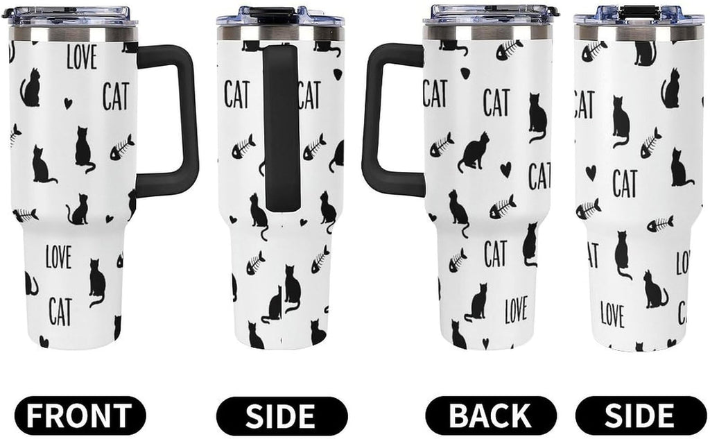 Black Cat Yellow Eyes Tumbler with Lid And Straw 40oz Cartoon Halloween Stainless Steel Cup Insulated, Large Capacity Car Cup, Leakproof Travel Tumbler Coffee Mug with Handle