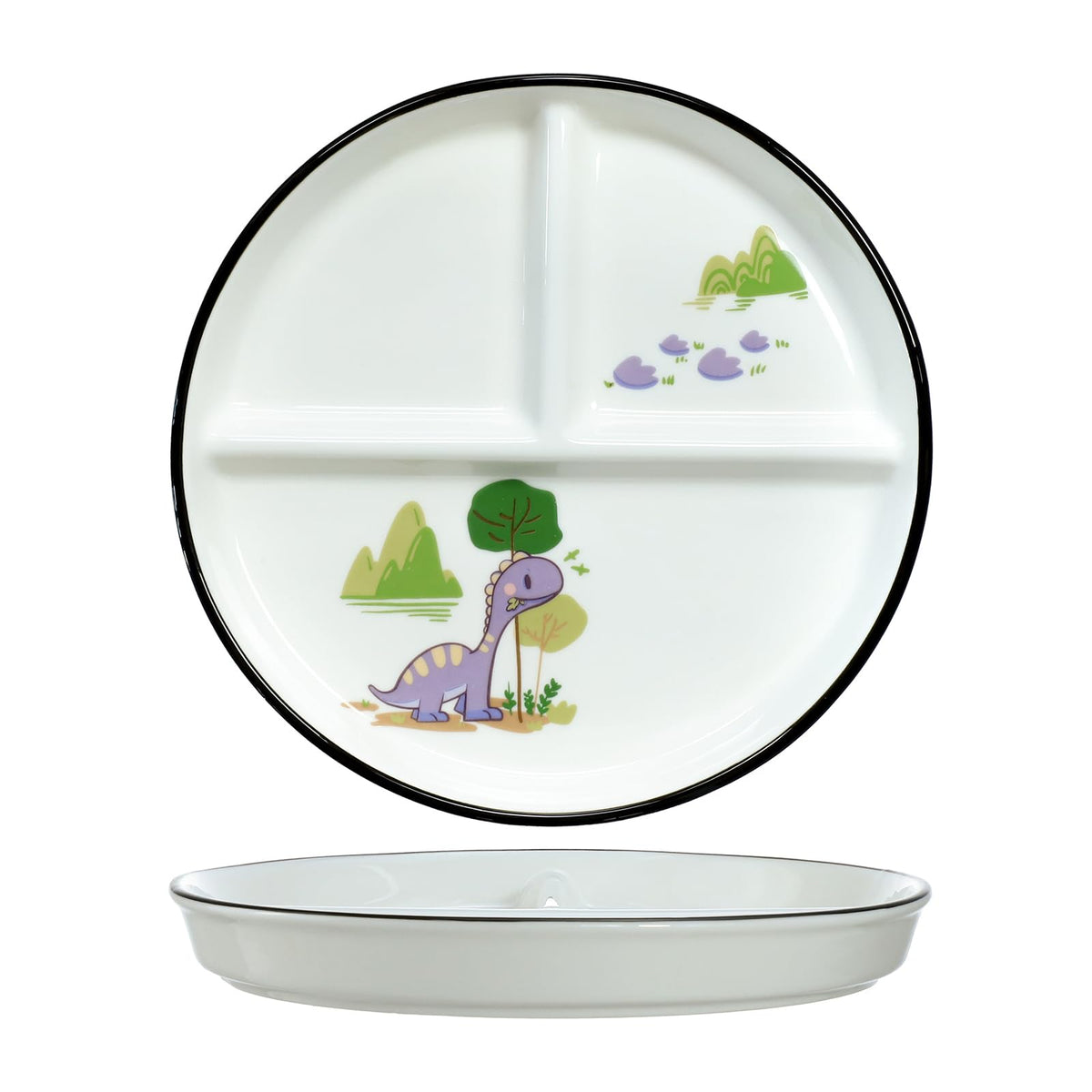 SOCOSY Ceramic 3-Compartment Portion Control Plate Divided Dish Platters, Divided Dessert Salad Dinner Snack Dishes, Appetizer Serving Trays, 1 PC - Balloon Cat-8 Inch