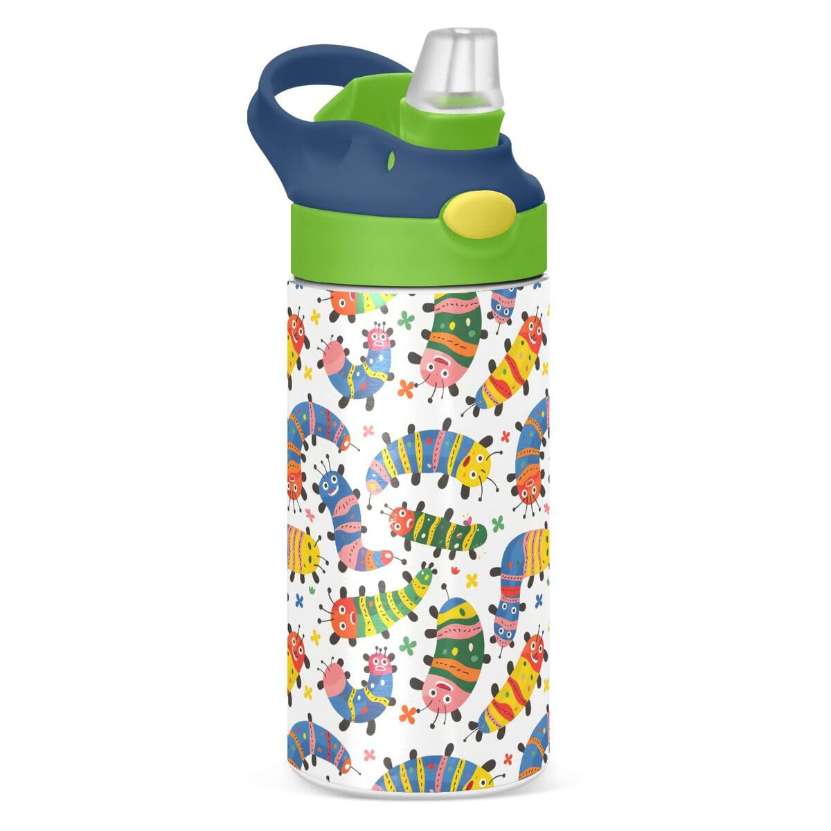 ALAZA Zebra Cartoon Blue Kids Water Bottles Insulated Stainless Steel Tumbler Travel Cup Lids Straw Double Walled Leakproof 12 OZ for Boys Girls