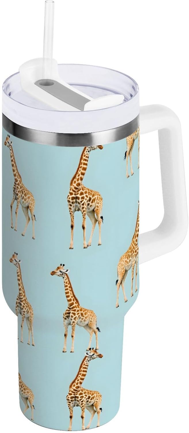 30oz Tumbler Cartoon Giraffes Insulated Coffee Cup Stainless Steel Travel Mug Car Water Bottle with Lid Straw Handle