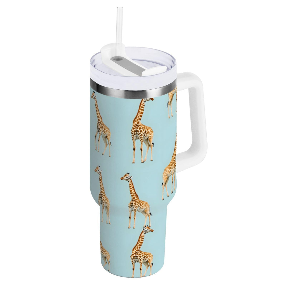 30oz Tumbler Cartoon Giraffes Insulated Coffee Cup Stainless Steel Travel Mug Car Water Bottle with Lid Straw Handle