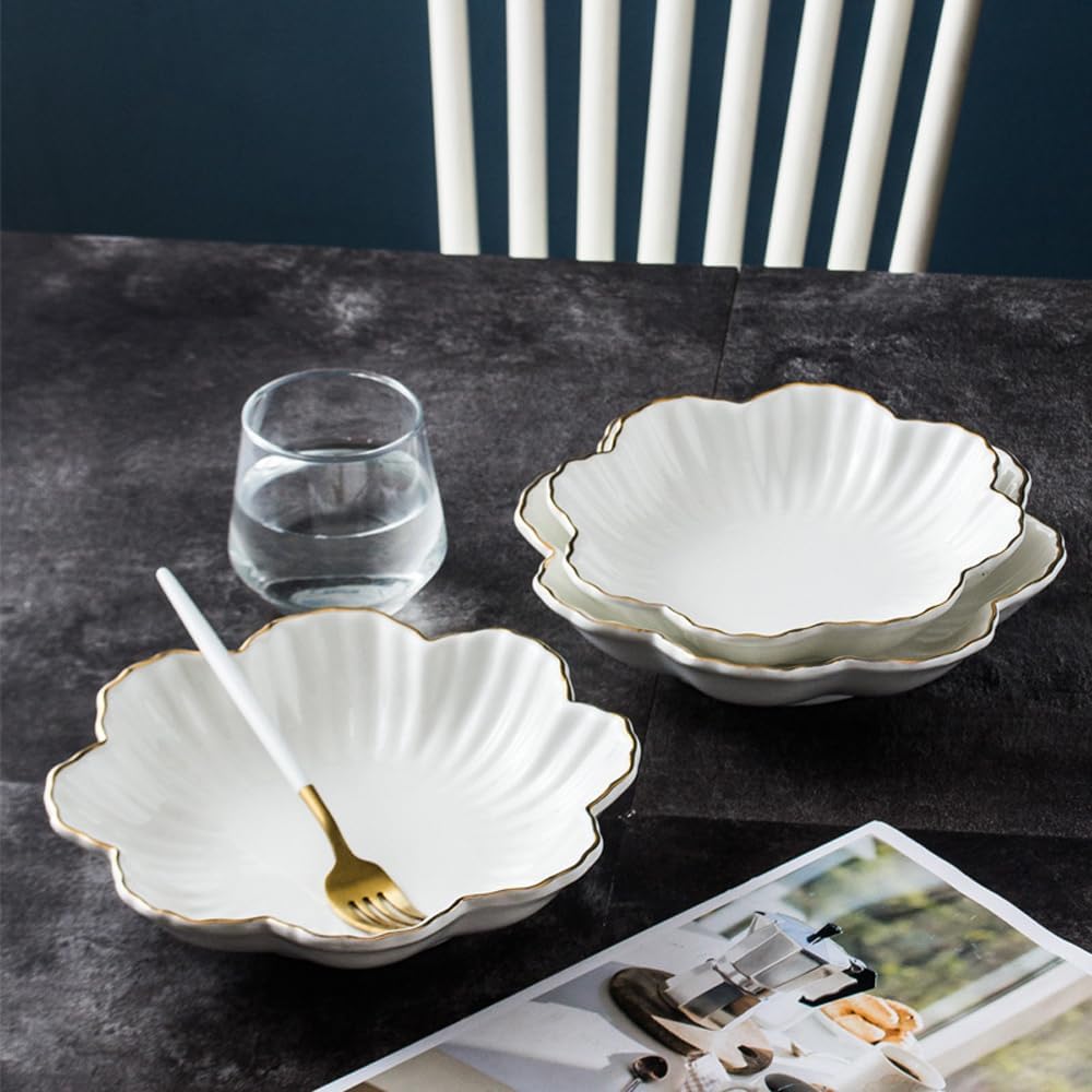 Porcelain Serving Dish,Ceramics Flower Relish Tray with Metallic Rim, 8inch
