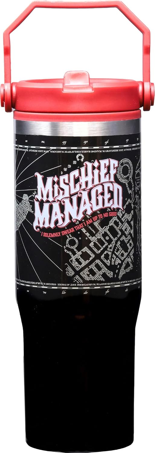 Spoontiques Peanuts 30oz Stainless Steel Water Bottle - 10" Tall, Twist Off Lid & Carrying Handle - Stainless Steel Outer Wall & Acrylic Inner Wall