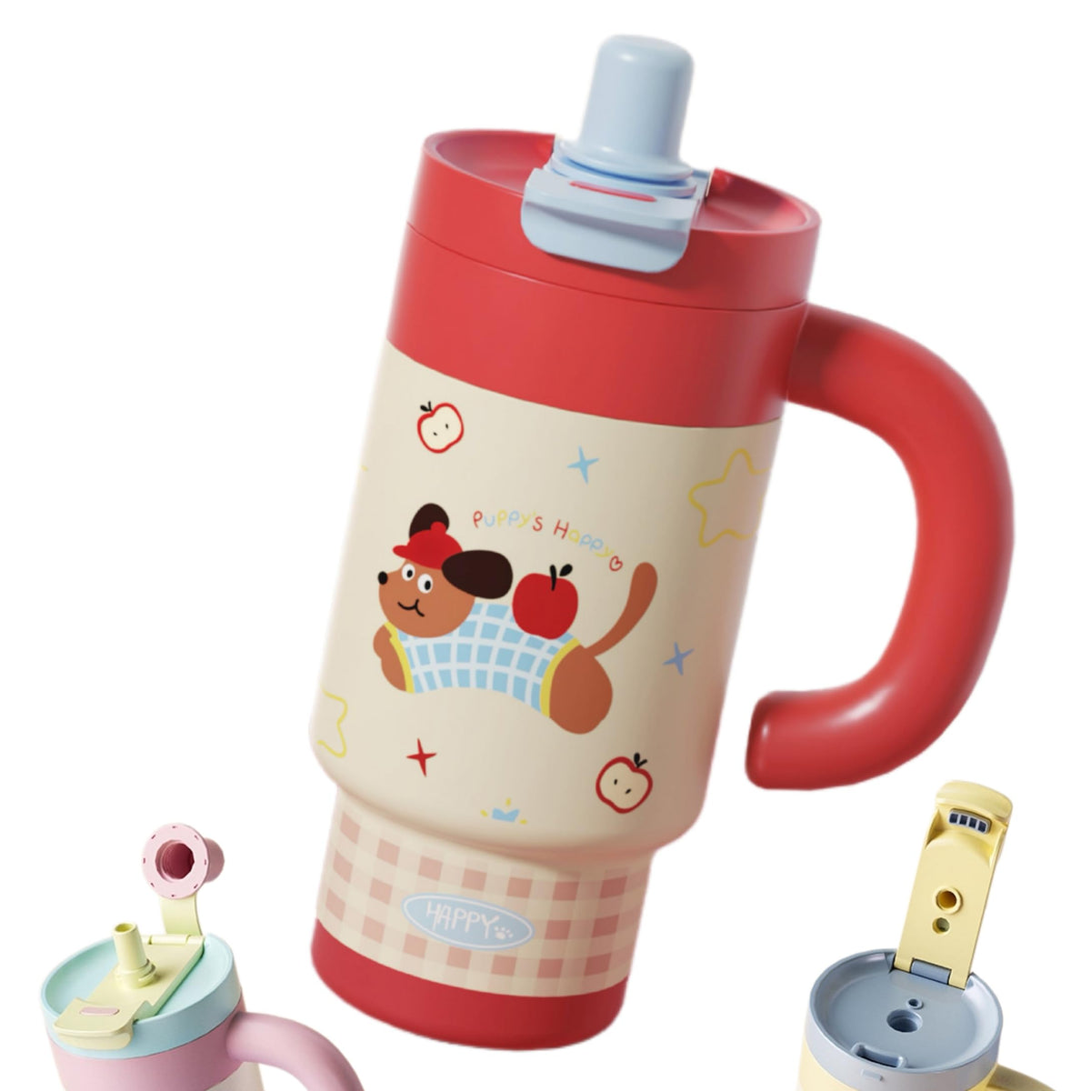 Cartoon Insulated Tumbler with Handle, 850ML Large Capacity, Leak-Proof