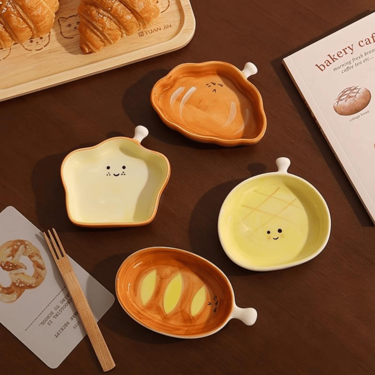Ceramic Toast-Shaped Mini Dip Plate - Cute Appetizer Dish for Sushi, Dips, Condiments & Party Snacks - Oven & Dishwasher Safe (3.7" L x 3.5" W)