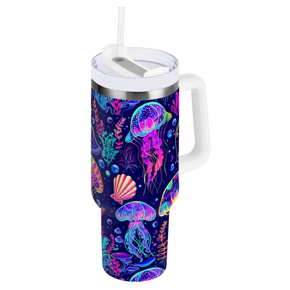 Cherry Print Pattern Stainless Steel Tumbler with Handle and Straw, Water Bottle Reusable Insulated Travel Mug, 30 Ounces