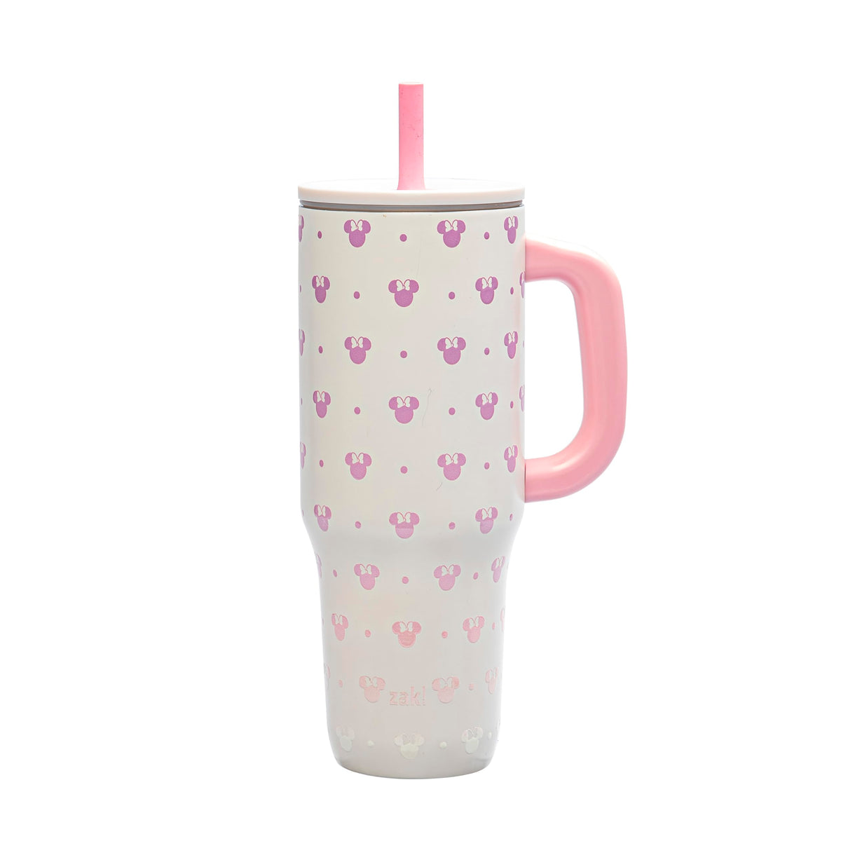 Zak Designs Disney Sutton Travel Tumbler for On the Go or At Home, 40oz Stainless Steel with Vacuum Insulation, Silicone Straw, Carry Handle, and 3D Artwork for Cold Drinks (Minnie Mouse)