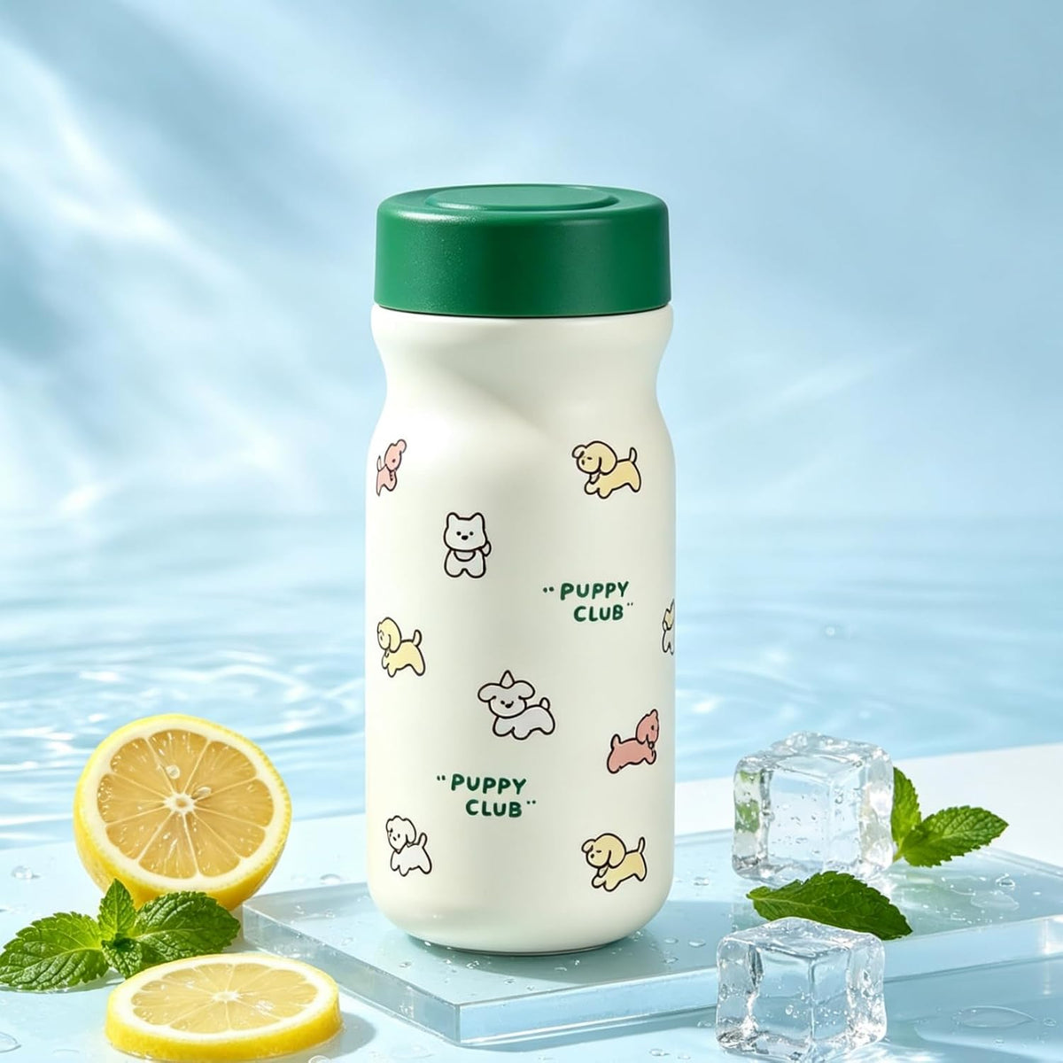 Mini Milk Shape Insulated Coffee Bottle, 316 Stainless Steel, 10oz Flask, Compact Travel Tumbler(Cute Puppy Cartoon Print)