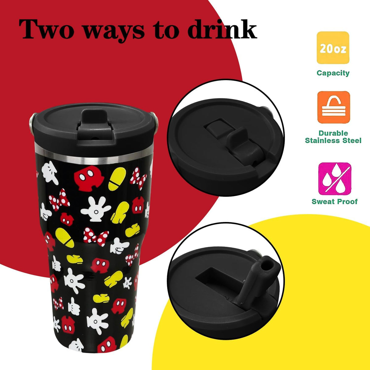 Cartoon Mouse Tumbler 20 Oz With Lid and Flip Straw Cup