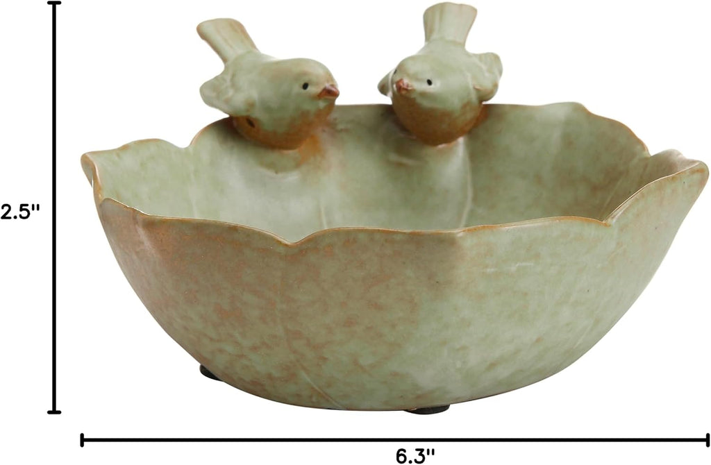 MyGift Green Ceramic 2 Bird Decorative Serving Bowl, Jewelry & Candy Tray