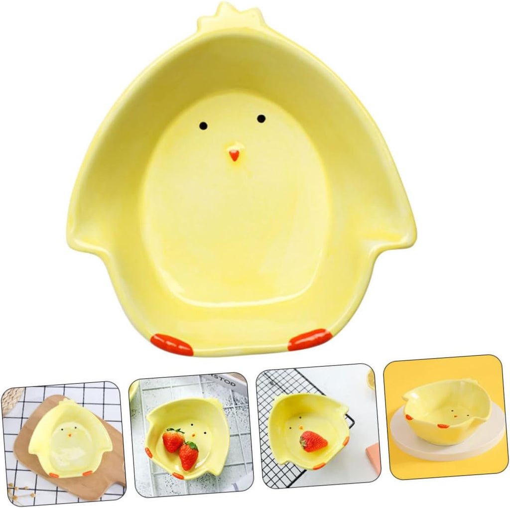 Zerodeko Adorable Ceramic Salad Bowl for Party Snack Serving Reusable Food Dish with Premium Texture Cute Cartoon Design for Home Dining Appetizer and Dessert Use