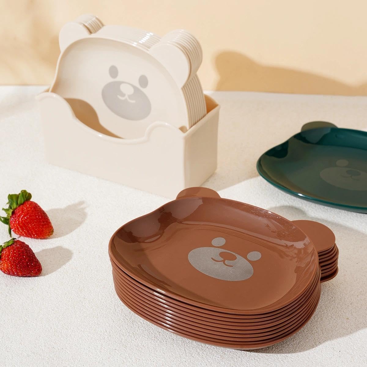 COMIART Cute Bear PP Material Small Dish for Dipping Sauces and Bones - 5 Colors Set