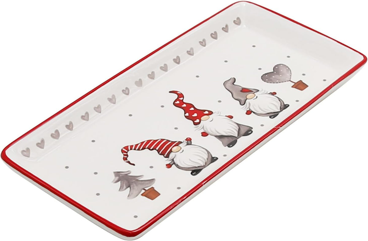Hoypeyfiy Christmas Rectangular Serving Platter - Cartoon Gnomes Design for Salad, Cheese, Appetizers, Snacks & Fruit, Porcelain Dishwasher Safe Dinner Plate