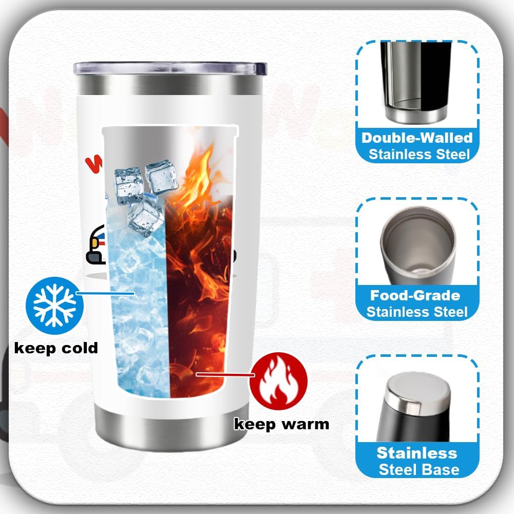 20oz Cartoon Ambulance Tumbler with Straw Funny White Stainless Steel Insulated Travel Mug Leak-proof Keeps Cold or Hot Coffee Tea Water Tumblers Cup Doctor Nurse Gifts for Women Men