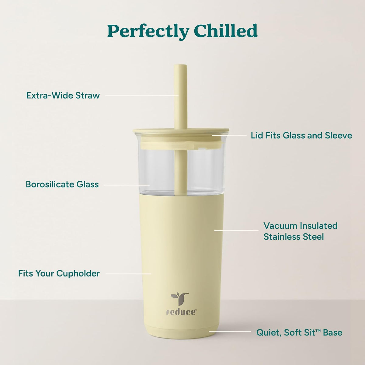 REDUCE Aspen - 20oz Vacuum Insulated Glass Tumbler - Extra Wide Straw & Lid