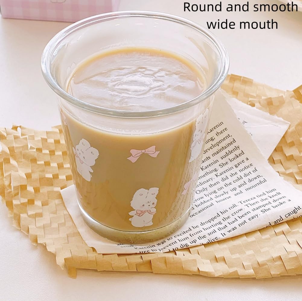 2 Pack 12 OZ Cute Floral Glass Cup Rabbit Drinking Glasses