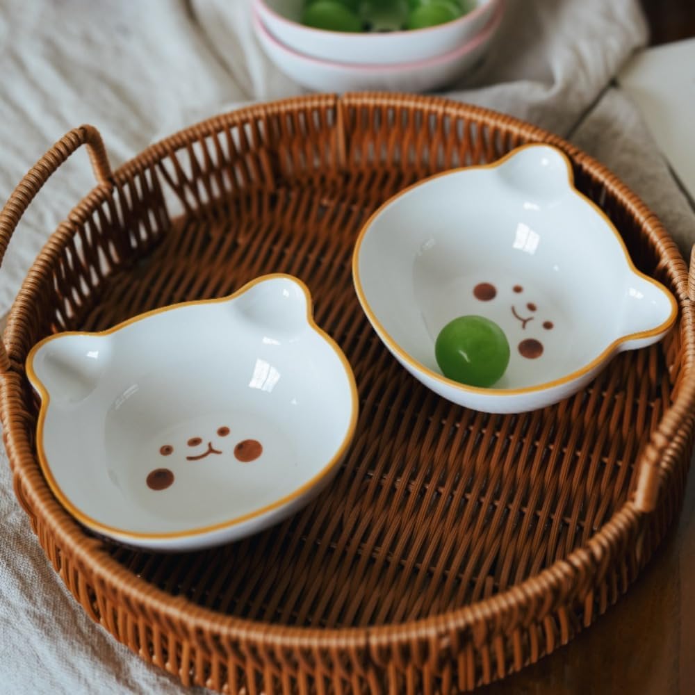 Household Cute Ceramic Bowl Soy Sauce Vinegar Cartoon Seasoning Underglaze Color Bear Dessert (Mixed)