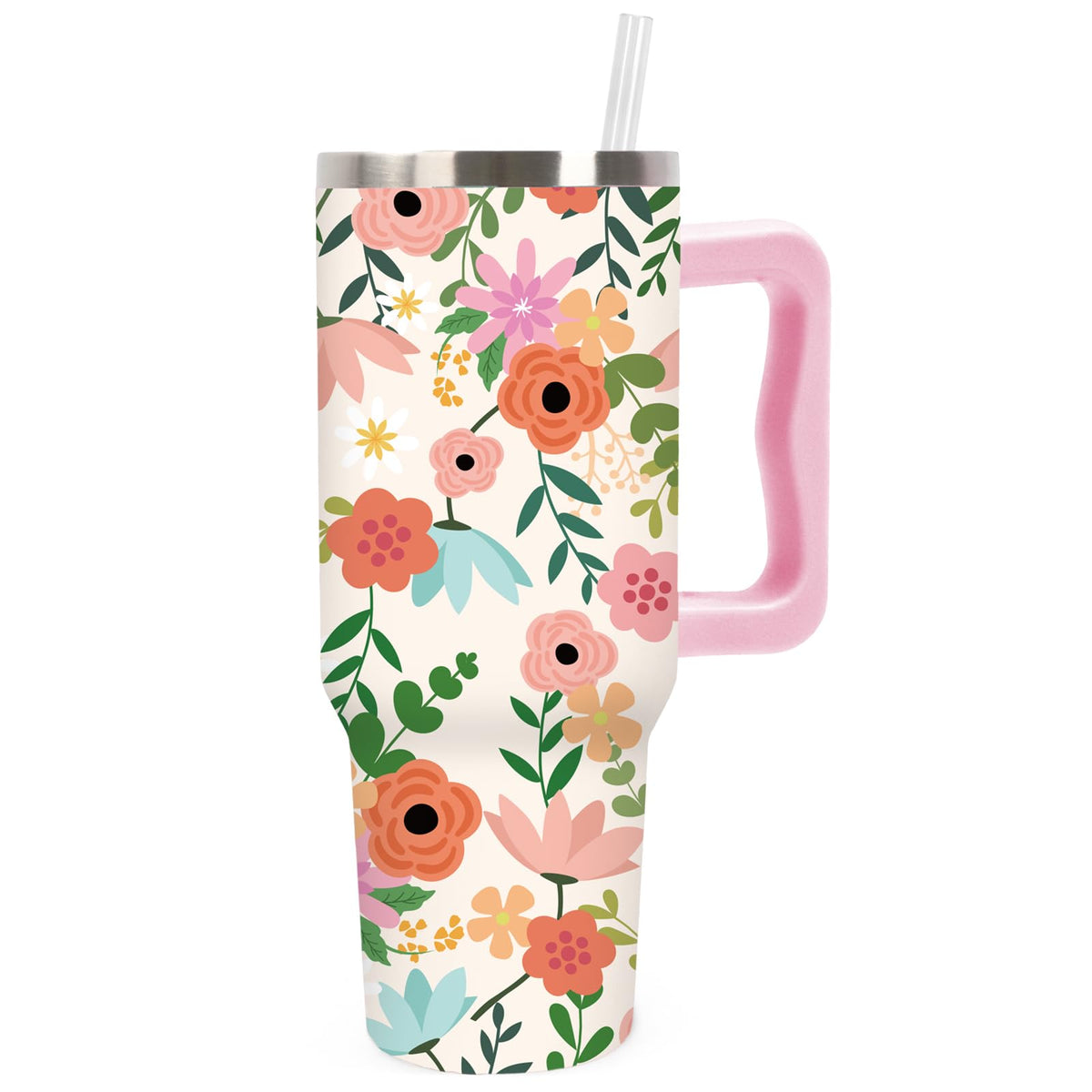 JarThenaAMCS Cartoon Sponge Tumbler with Handle 40oz Flower and Bubbles Tumbler with Lid Straw Blue Yellow Funny Sea Ocean Stainless Steel Cup for Home Office Travel