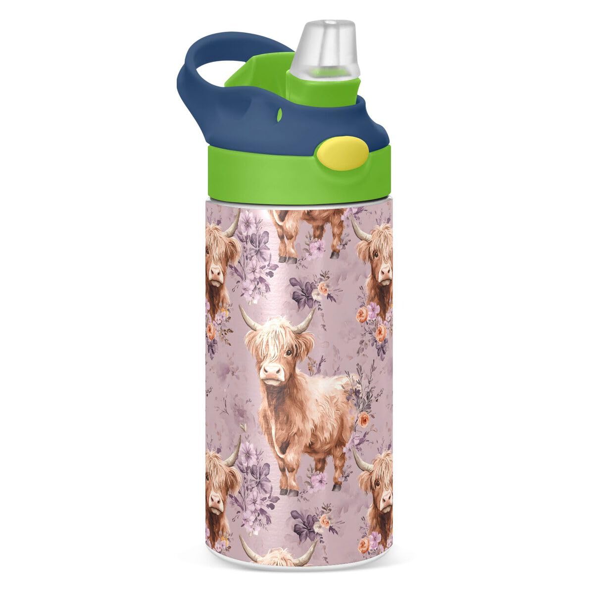 ALAZA Zebra Cartoon Blue Kids Water Bottles Insulated Stainless Steel Tumbler Travel Cup Lids Straw Double Walled Leakproof 12 OZ for Boys Girls