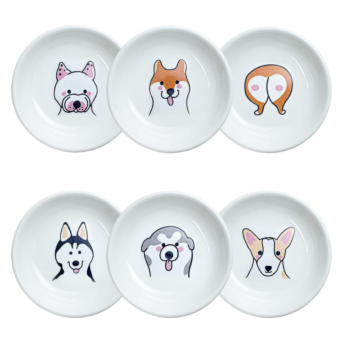 SOCOSY Super Cute Cartoon Animals Ceramic Sauce Dishes/Seasoning Dishes/Sushi Soy Dipping Bowls/Appetizer Plates/Dessert Plates/Little Cat Dog Feeding Bowls/Serving Dishes, 6 PCS-Cat Body-5 Inch