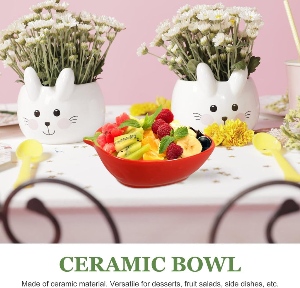 BESTOYARD Strawberry Pattern Ceramic Salad Bowl 5.11 in Fruit Bowl for Dessert Snacks Side Dishes and Daily Use 1 Piece Serving for Home Kitchen Dining