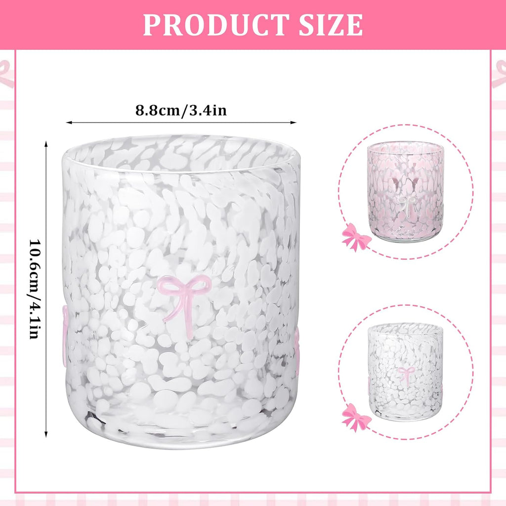 Yoiemivy 2 Pack Bow Icon Juice Glasses Coquette Aesthetic Glass Cups 14 oz Double Old Fashioned Icon Handblown Stemless Wine Glasses Cute Pink Glass Drinking Cups for Party Supplies Gifts