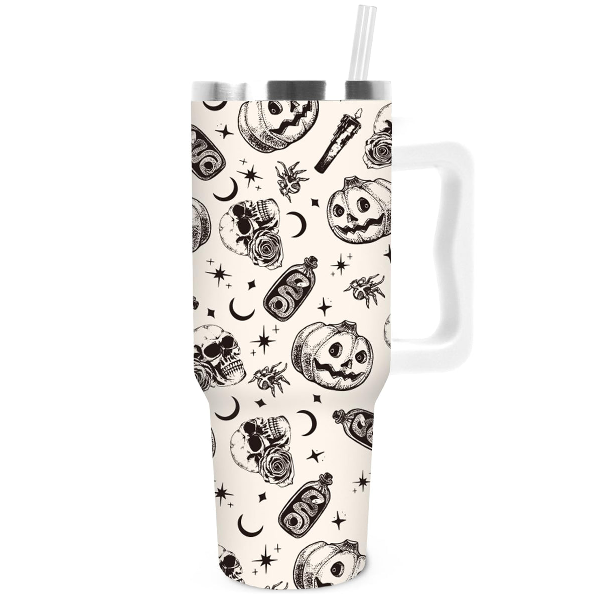 JarThenaAMCS Cartoon Sponge Tumbler with Handle 40oz Flower and Bubbles Tumbler with Lid Straw Blue Yellow Funny Sea Ocean Stainless Steel Cup for Home Office Travel