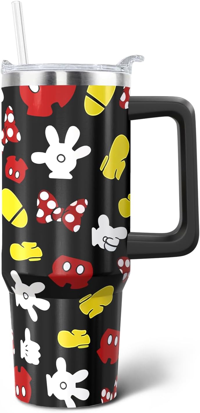 30oz Cartoon Mouse Tumbler | with Handle and Lid and Straw | Stainless Steel Insulated Tumbler | Black Travel Coffee Mug -Birthday,Christmas Gift
