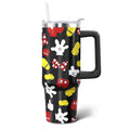 30oz Cartoon Mouse Tumbler | with Handle and Lid and Straw | Stainless Steel Insulated Tumbler | Black Travel Coffee Mug -Birthday,Christmas Gift
