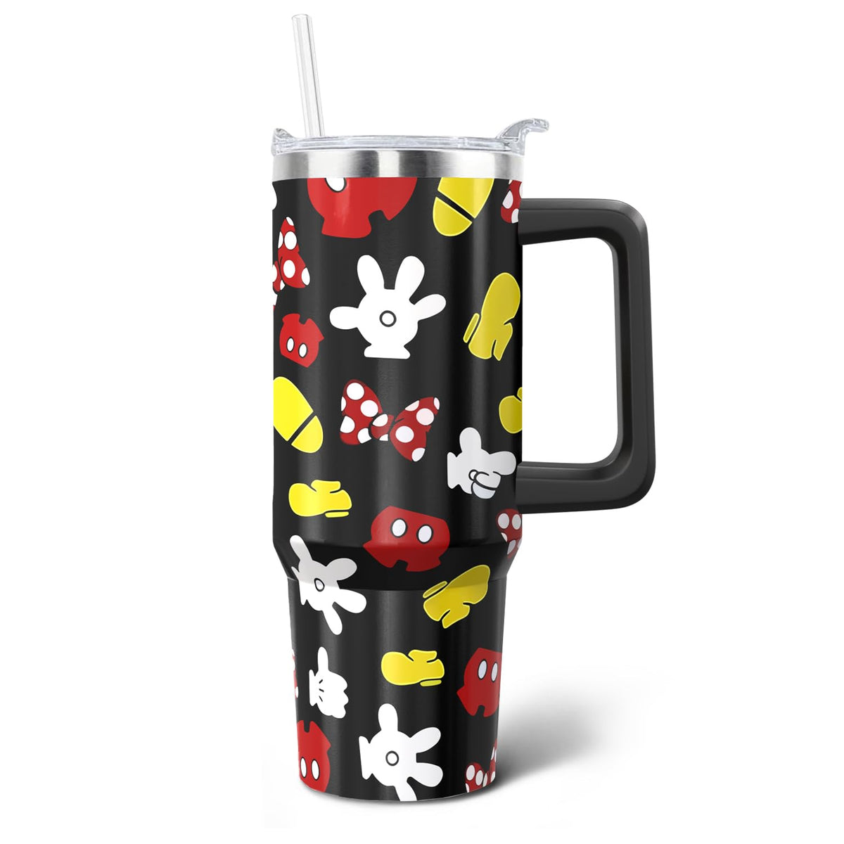 30oz Cartoon Mouse Tumbler | with Handle and Lid and Straw | Stainless Steel Insulated Tumbler | Black Travel Coffee Mug -Birthday,Christmas Gift
