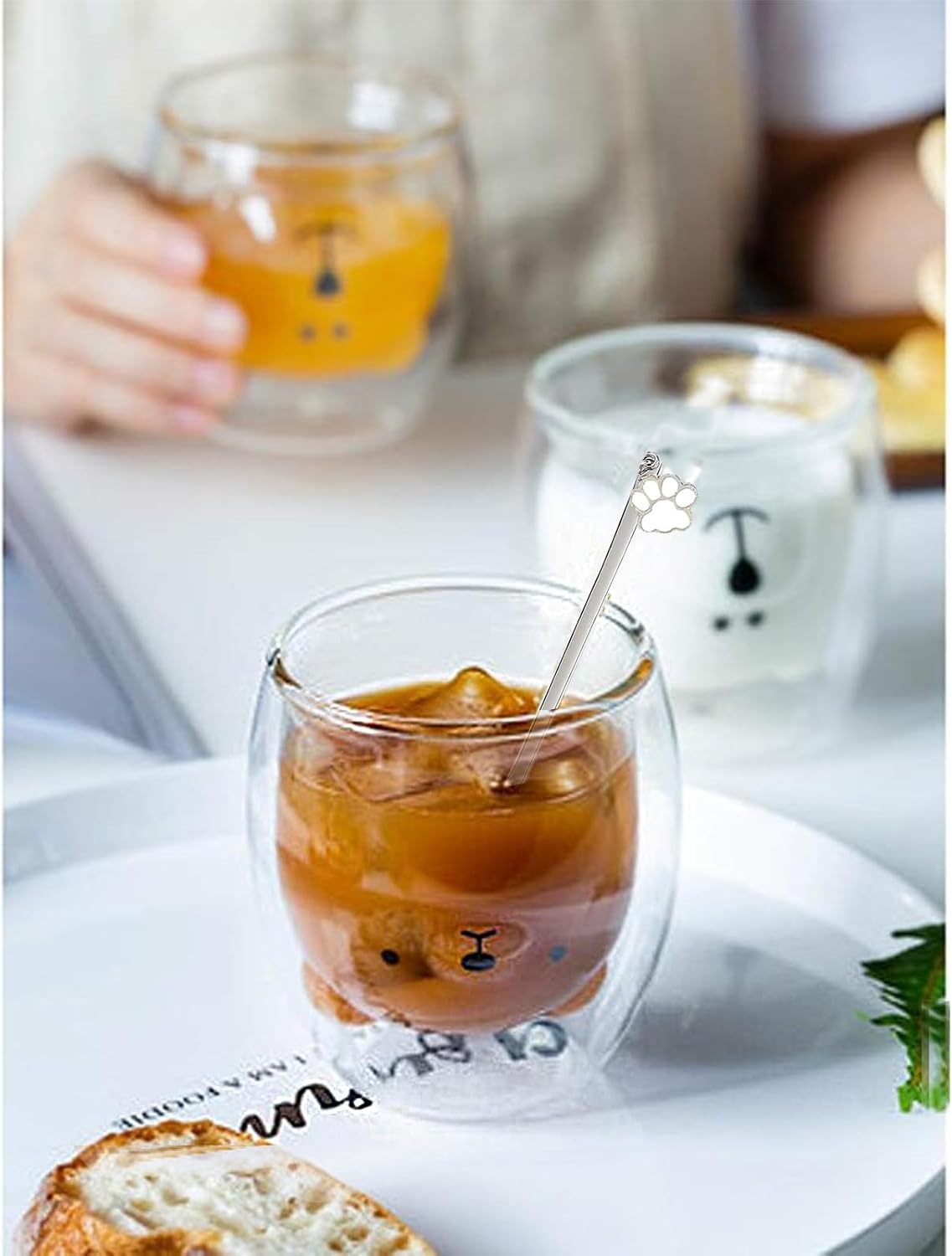 Binoster Bear Cute Mugs Kawaii Double Wall Glass Coffee Tea Mill Yogurt Cup Funny Novelty Gift for Women Her Friends Office Birthday Christmas