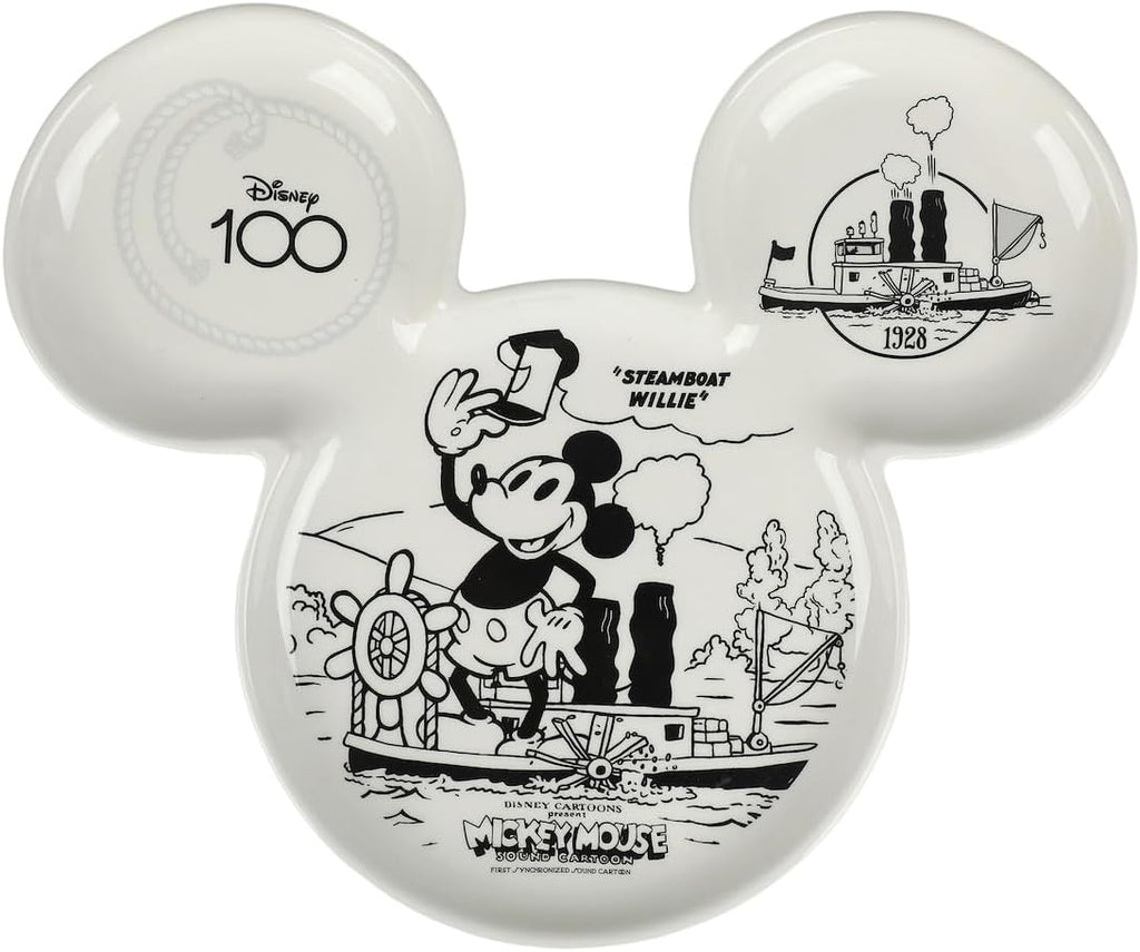 Bioworld Disney 100 Steamboat Willie Artwork Mickey Mouse Shaped 12 White Tray Plate